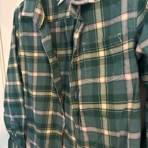 Green Plaid Boys Henley, flannel feel